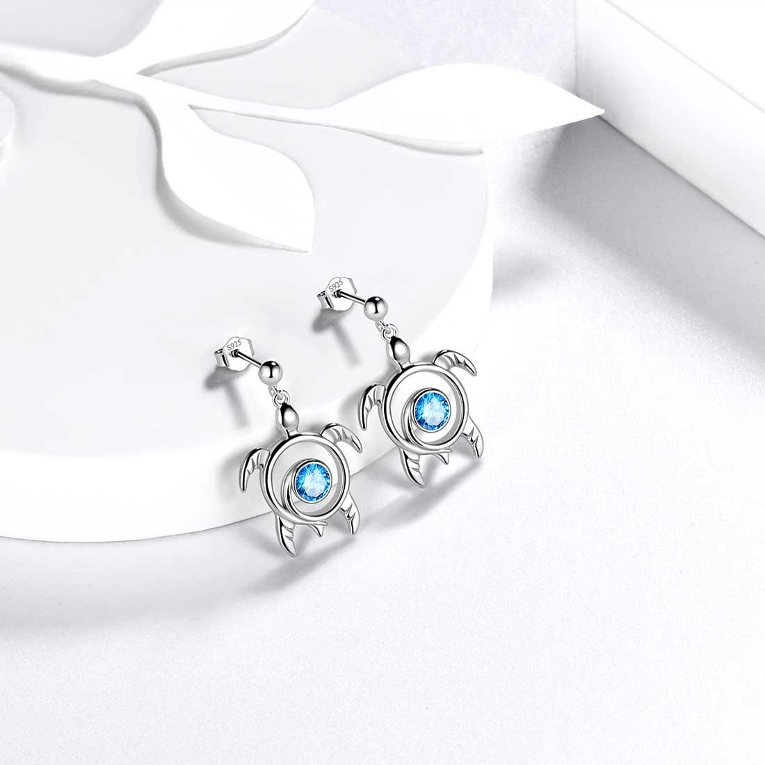 Tokyo Mart Turtle Birthstone March Aquamarine Earrings Dangle Women Girls Jewelry Birthday Gift Sterling Silver