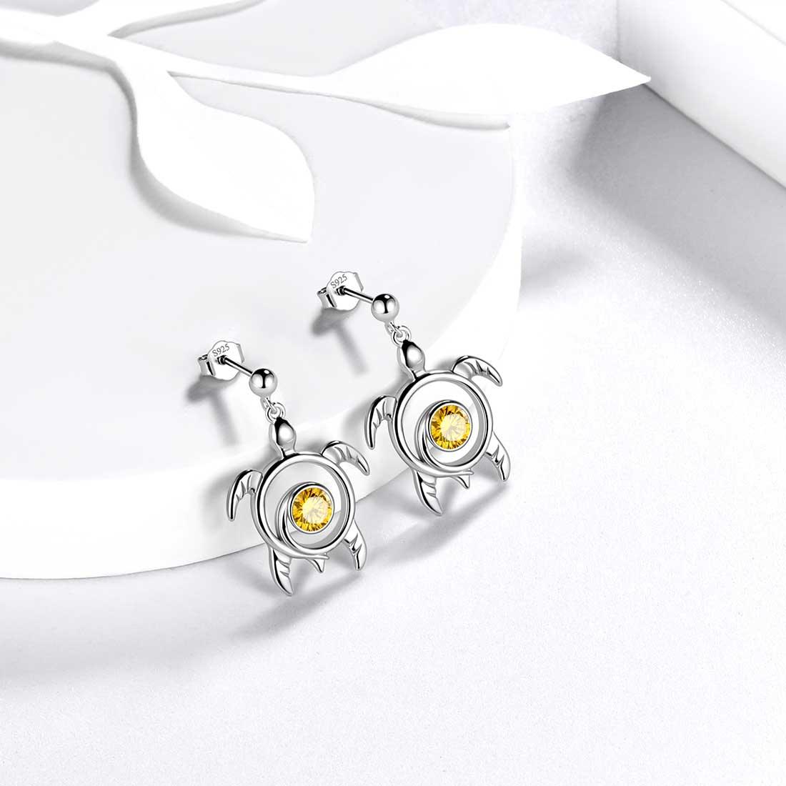 Tokyo Mart Turtle Birthstone November Citrine Earrings Dangle Women Girls Jewelry Birthday Gift Sterling Silver