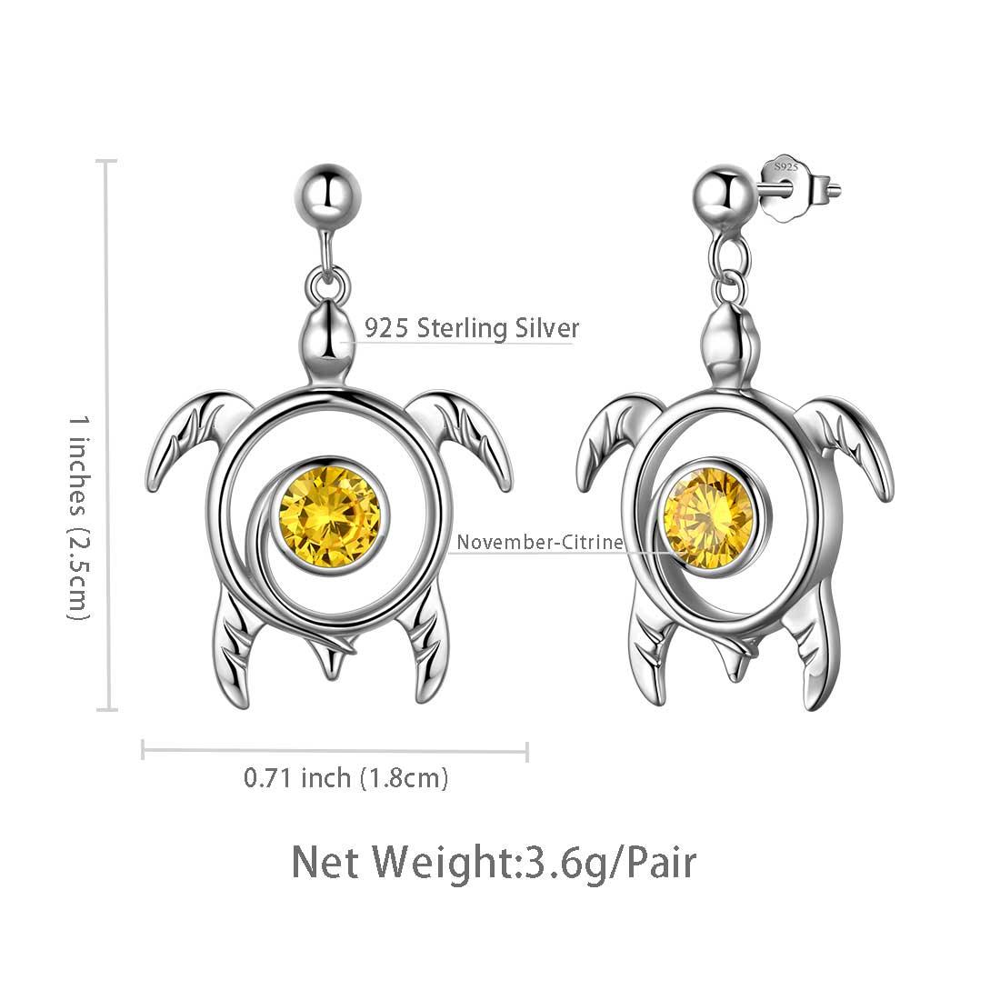 Tokyo Mart Turtle Birthstone November Citrine Earrings Dangle Women Girls Jewelry Birthday Gift Sterling Silver