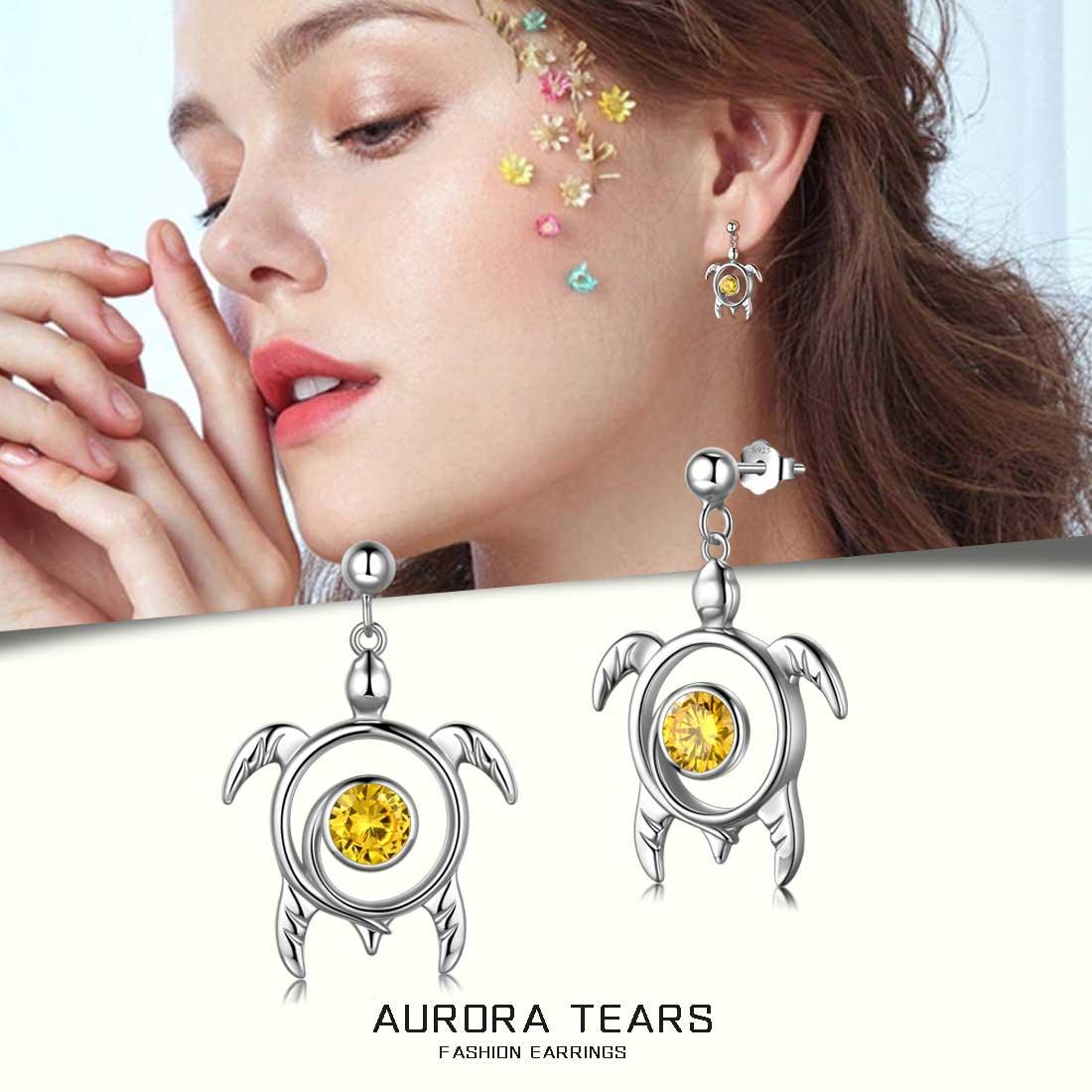 Tokyo Mart Turtle Birthstone November Citrine Earrings Dangle Women Girls Jewelry Birthday Gift Sterling Silver