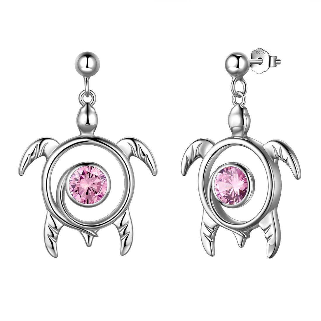 Tokyo Mart Turtle Birthstone October Tourmaline Earrings Dangle Women Girls Jewelry Birthday Gift Sterling Silver