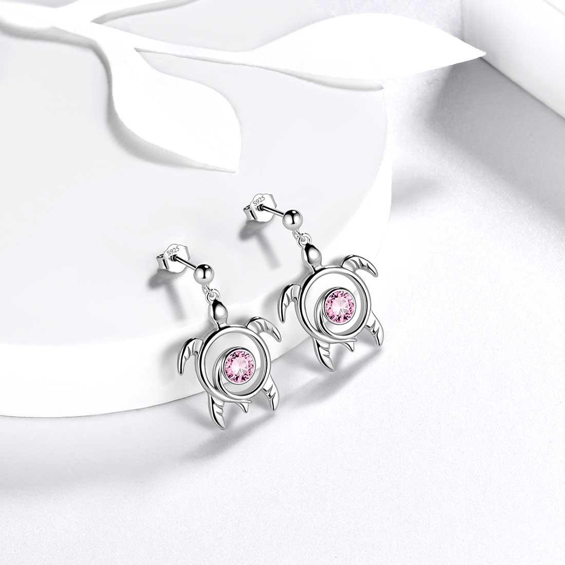 Tokyo Mart Turtle Birthstone October Tourmaline Earrings Dangle Women Girls Jewelry Birthday Gift Sterling Silver