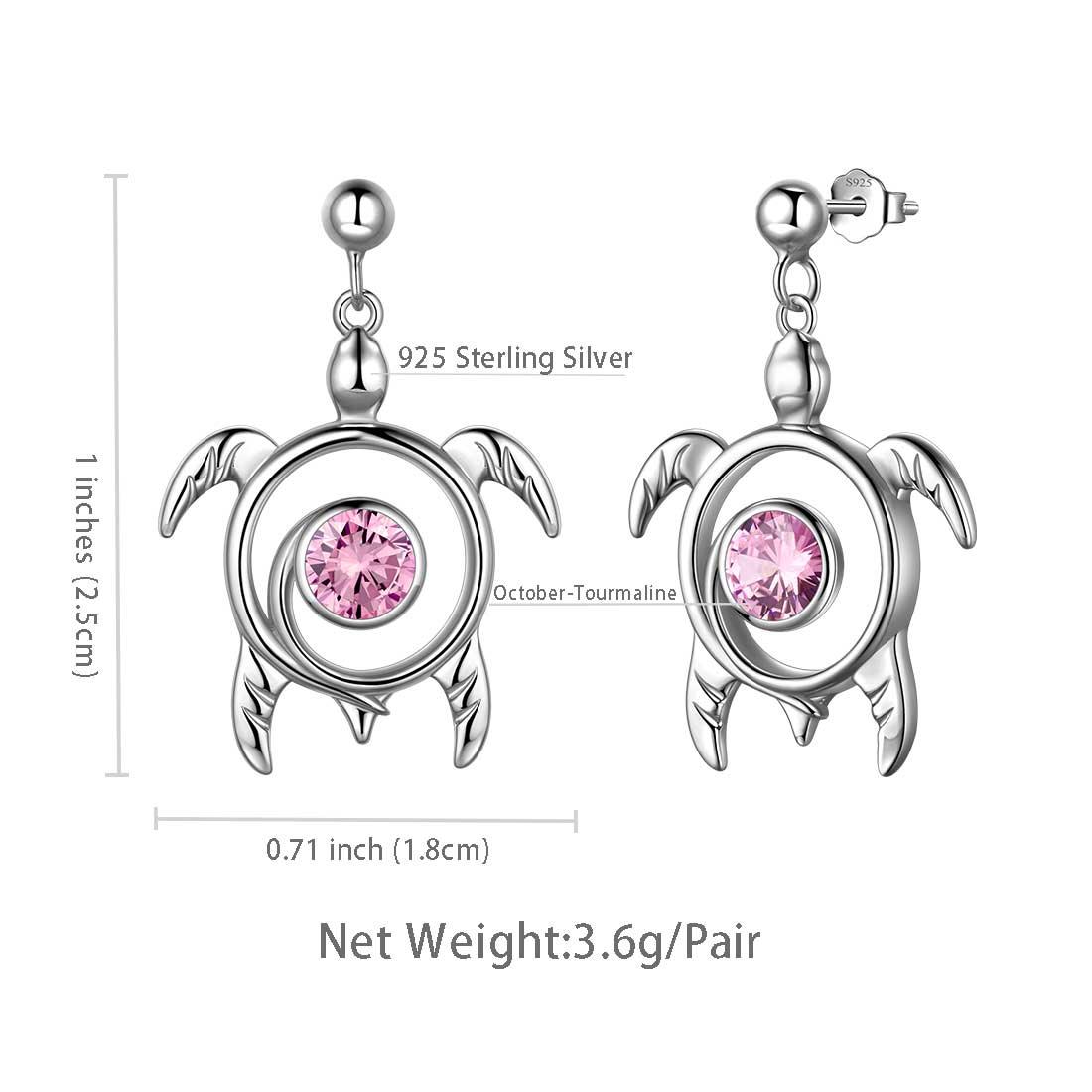 Tokyo Mart Turtle Birthstone October Tourmaline Earrings Dangle Women Girls Jewelry Birthday Gift Sterling Silver