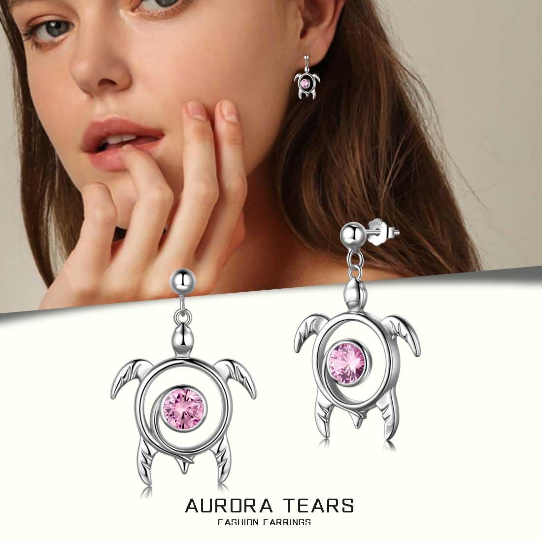 Tokyo Mart Turtle Birthstone October Tourmaline Earrings Dangle Women Girls Jewelry Birthday Gift Sterling Silver