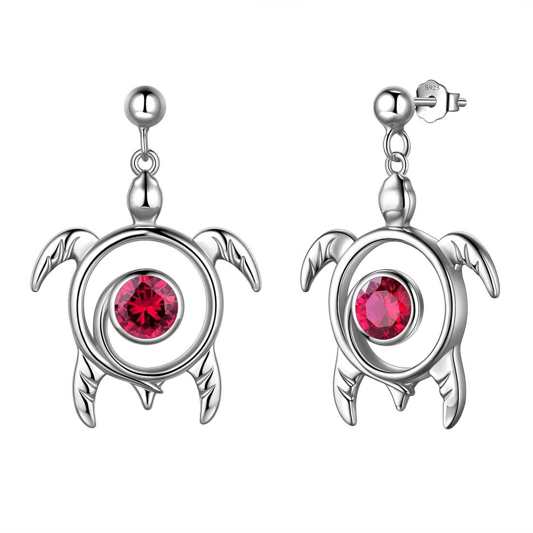 Tokyo Mart Turtle Birthstone July Ruby Earrings Dangle Women Girls Jewelry Birthday Gift Sterling Silver
