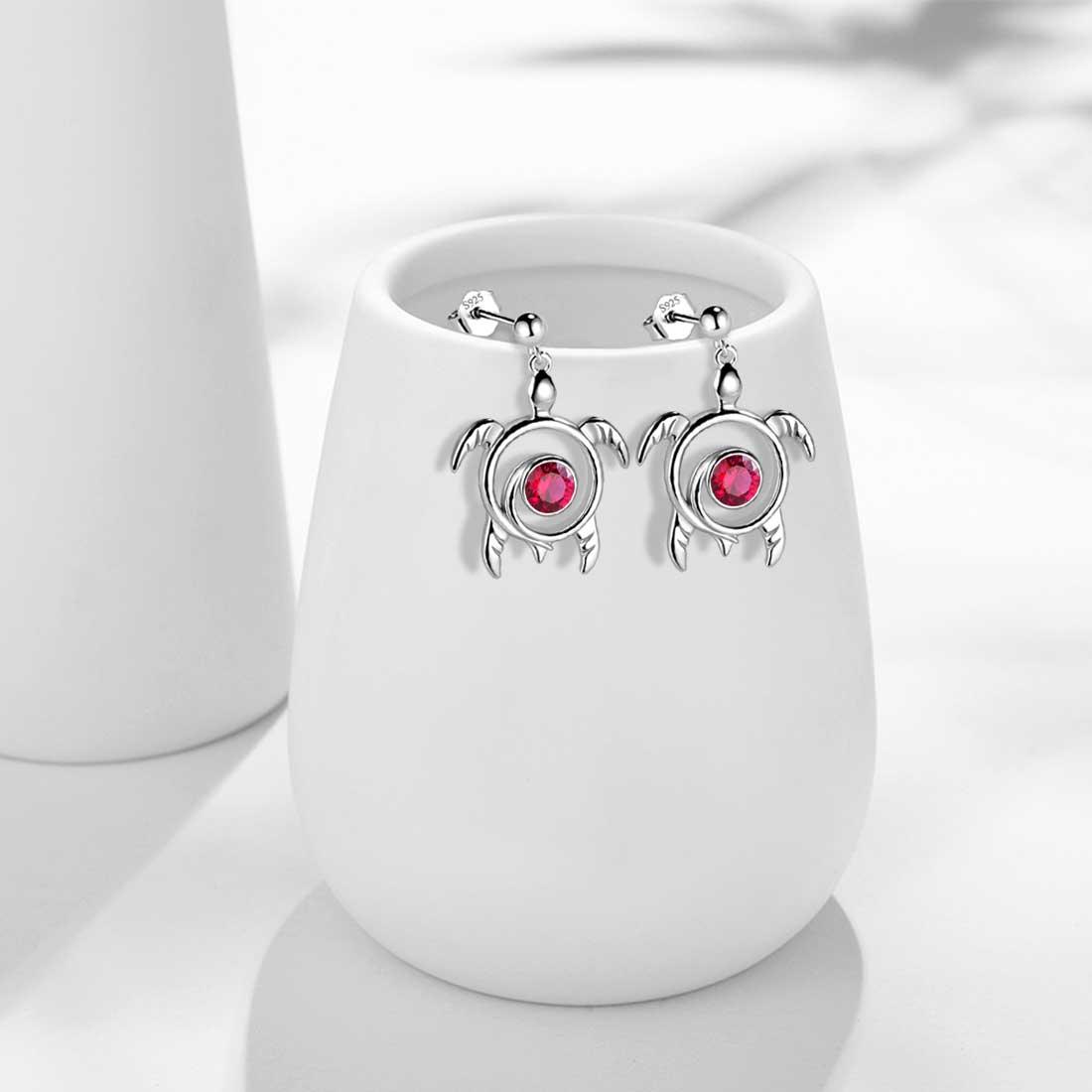 Tokyo Mart Turtle Birthstone July Ruby Earrings Dangle Women Girls Jewelry Birthday Gift Sterling Silver