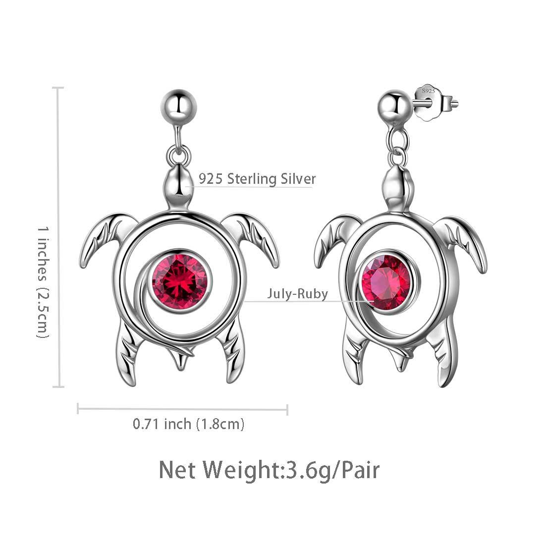 Tokyo Mart Turtle Birthstone July Ruby Earrings Dangle Women Girls Jewelry Birthday Gift Sterling Silver
