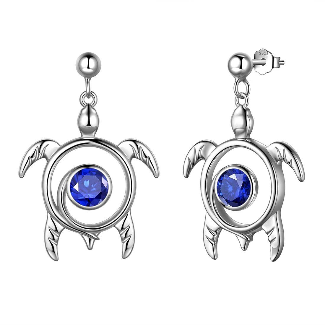 Tokyo Mart Turtle Birthstone September Sapphire Earrings Dangle Women Girls Jewelry Birthday Gift Sterling Silver