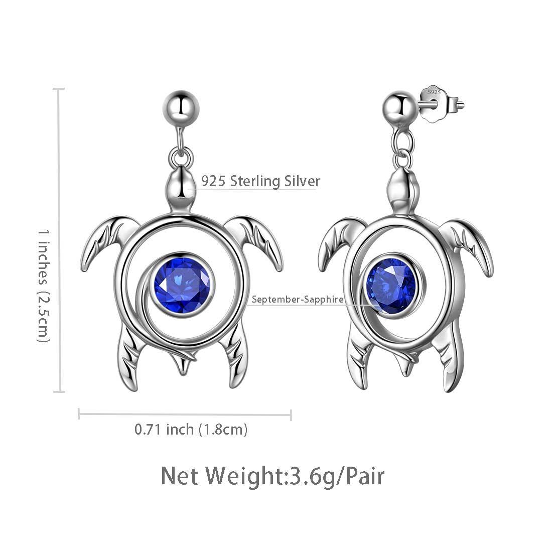Tokyo Mart Turtle Birthstone September Sapphire Earrings Dangle Women Girls Jewelry Birthday Gift Sterling Silver
