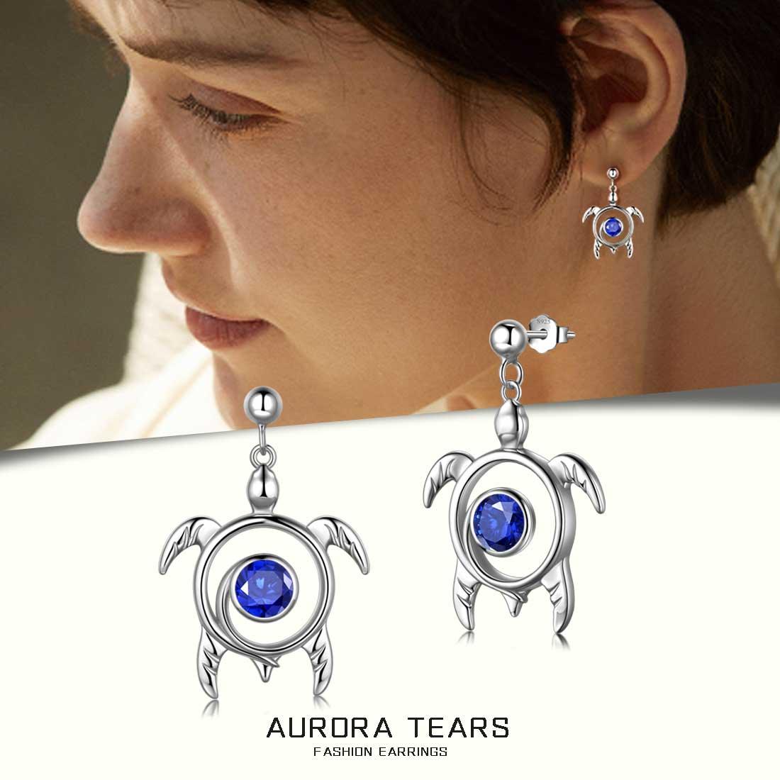 Tokyo Mart Turtle Birthstone September Sapphire Earrings Dangle Women Girls Jewelry Birthday Gift Sterling Silver