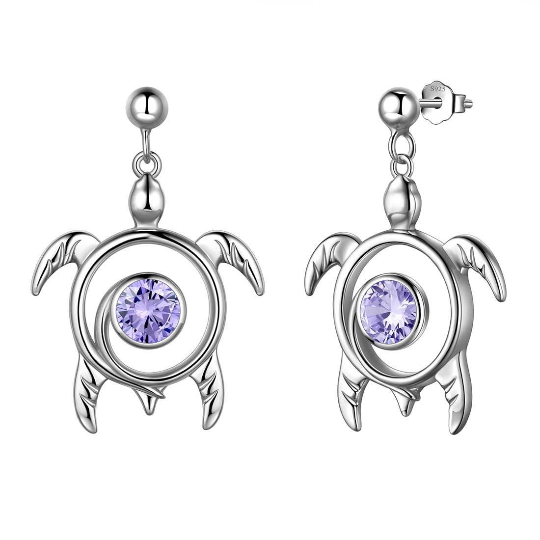 Tokyo Mart Turtle June Alexandrite Birthstone Earrings Women Girl Jewelry Gift Sterling Silver
