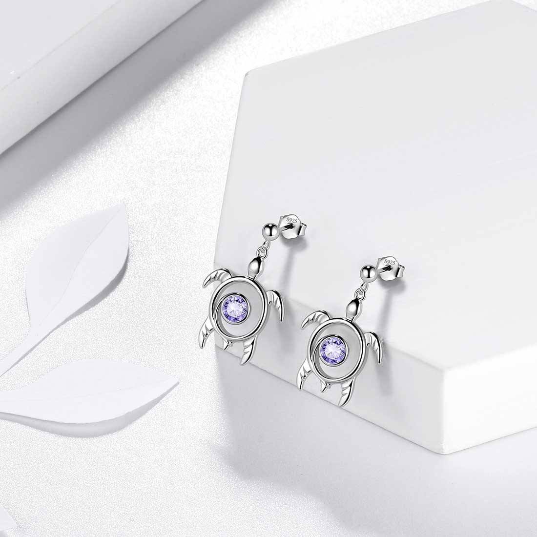 Tokyo Mart Turtle June Alexandrite Birthstone Earrings Women Girl Jewelry Gift Sterling Silver