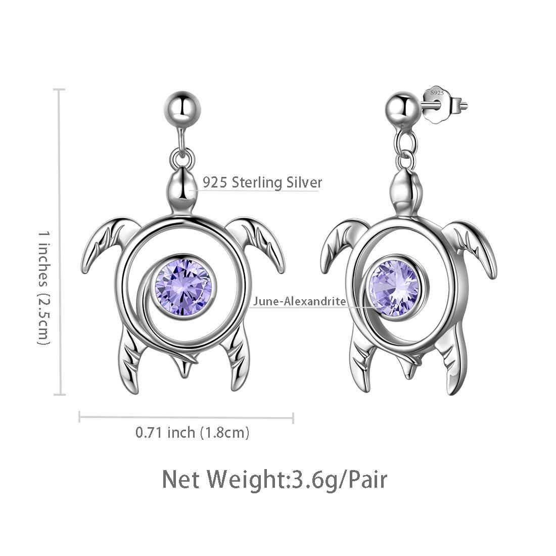 Tokyo Mart Turtle June Alexandrite Birthstone Earrings Women Girl Jewelry Gift Sterling Silver