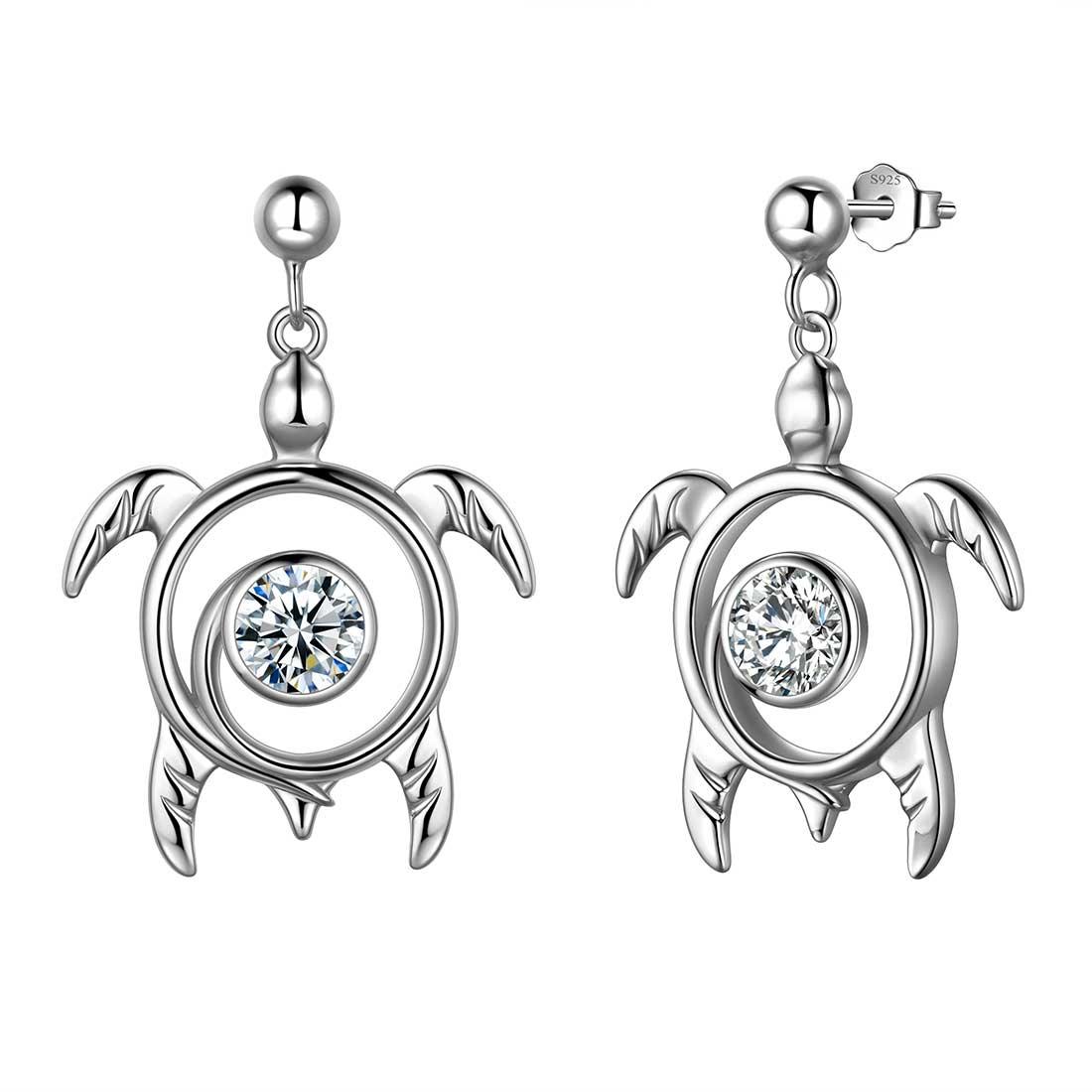 Tokyo Mart Turtle Birthstone April Diamond Earrings Dangle Women Girls Jewelry Birthday Gift Sterling Silver