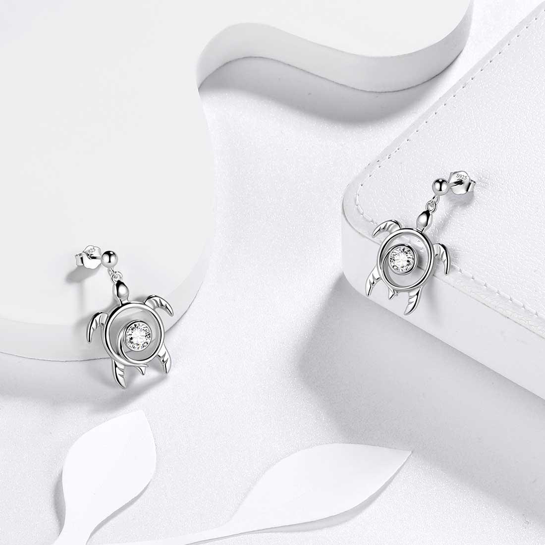 Tokyo Mart Turtle Birthstone April Diamond Earrings Dangle Women Girls Jewelry Birthday Gift Sterling Silver
