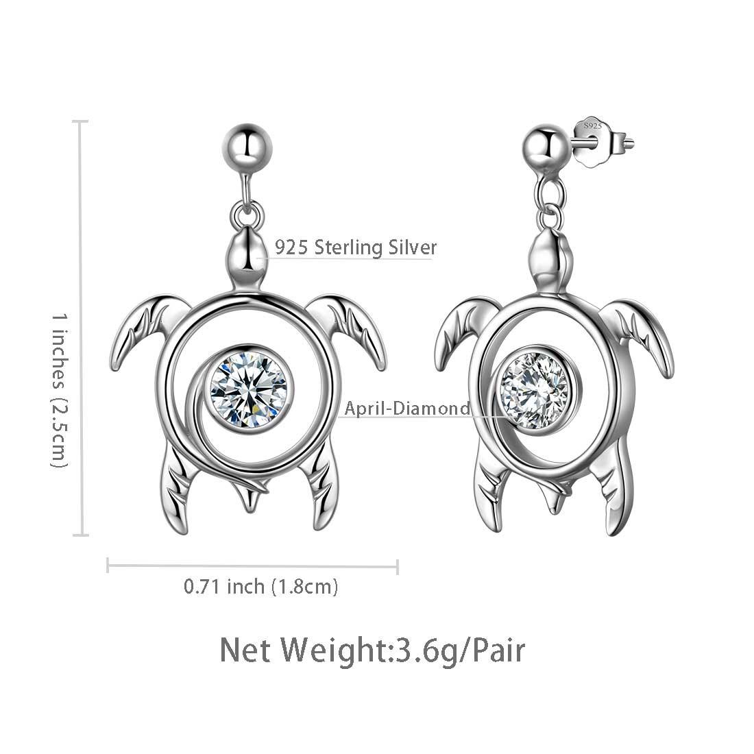 Tokyo Mart Turtle Birthstone April Diamond Earrings Dangle Women Girls Jewelry Birthday Gift Sterling Silver
