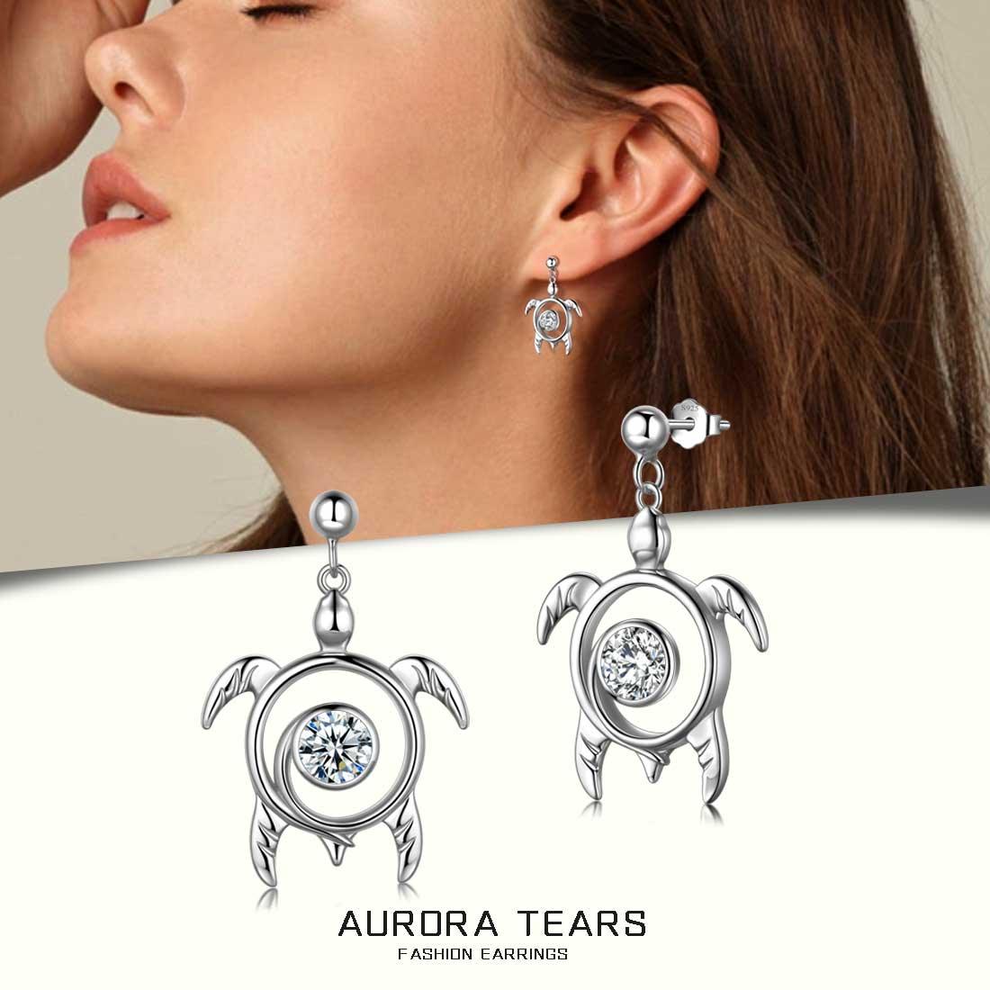 Tokyo Mart Turtle Birthstone April Diamond Earrings Dangle Women Girls Jewelry Birthday Gift Sterling Silver