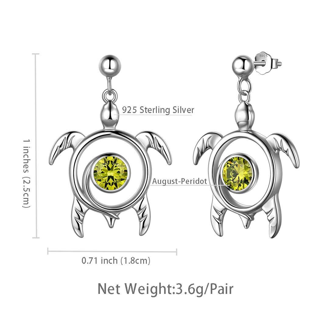 Tokyo Mart Turtle Birthstone August Peridot Earrings Dangle Women Girls Jewelry Birthday Gift Sterling Silver