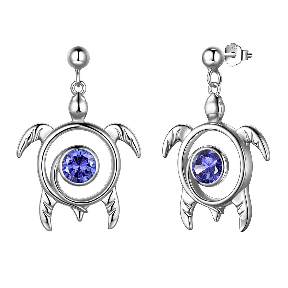 Tokyo Mart Turtle Birthstone December Tanzanite Earrings Dangle Women Girls Jewelry Birthday Gift Sterling Silver