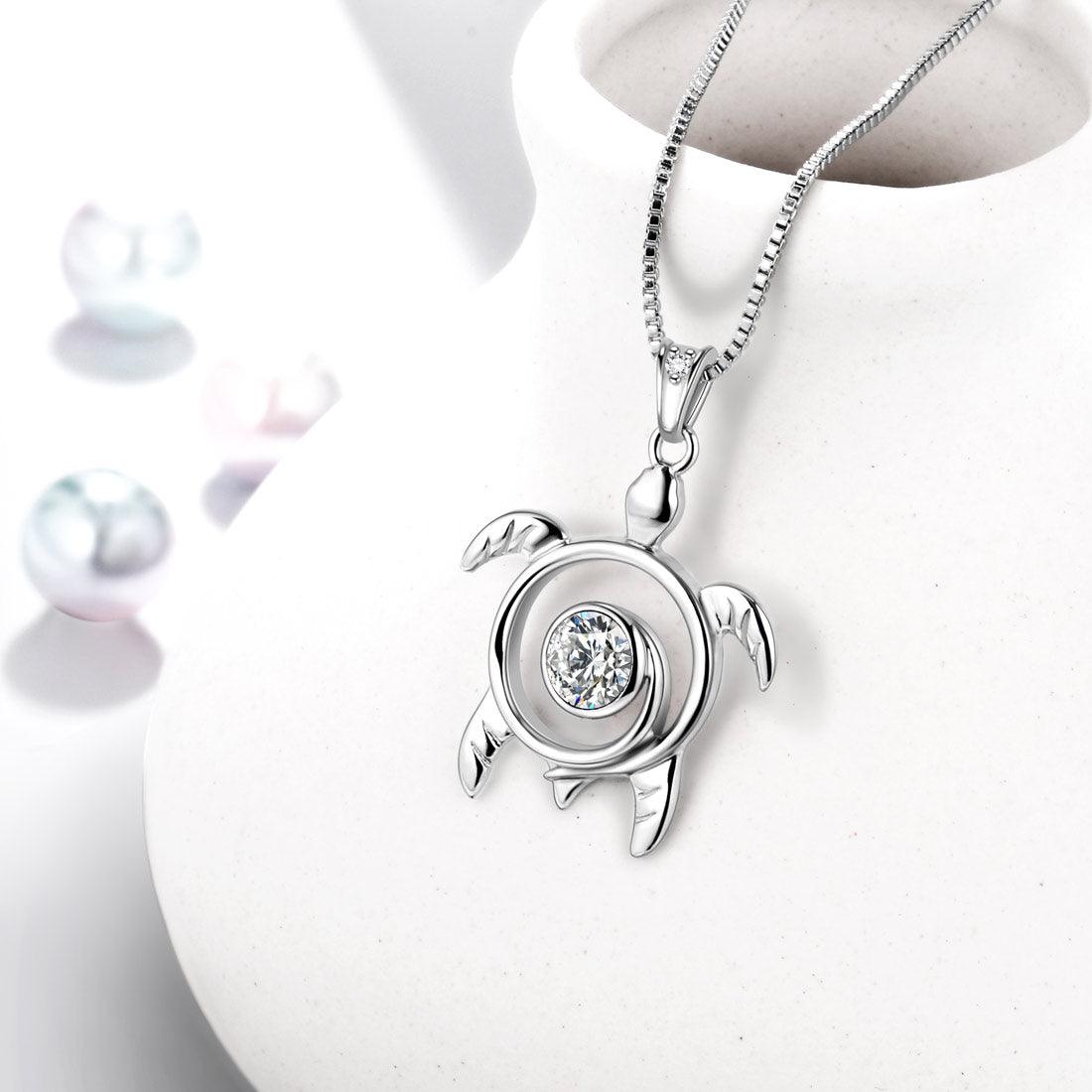 Tokyo Mart Turtle Birthstone April Diamond Necklace Pendant Women Girls Jewelry Birthday Gift