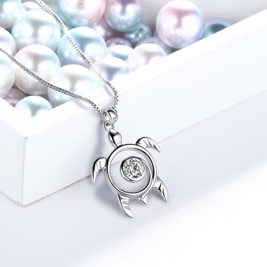 Tokyo Mart Turtle Birthstone April Diamond Necklace Pendant Women Girls Jewelry Birthday Gift