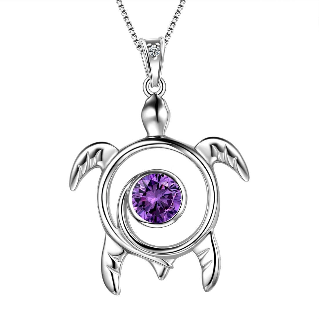 Tokyo Mart Turtle Birthstone February Amethyst Necklace Pendant Women Girls Jewelry Birthday Gift