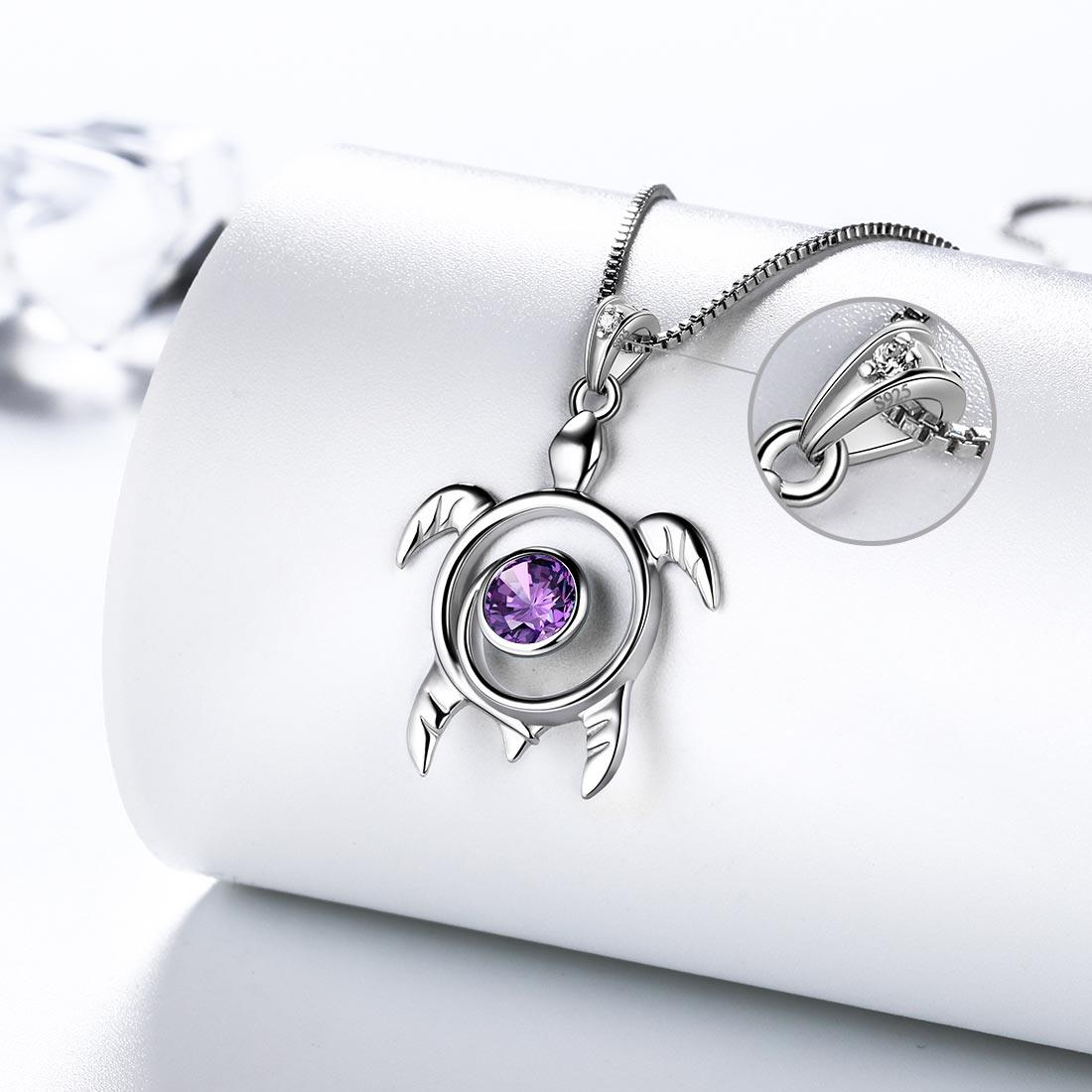 Tokyo Mart Turtle Birthstone February Amethyst Necklace Pendant Women Girls Jewelry Birthday Gift