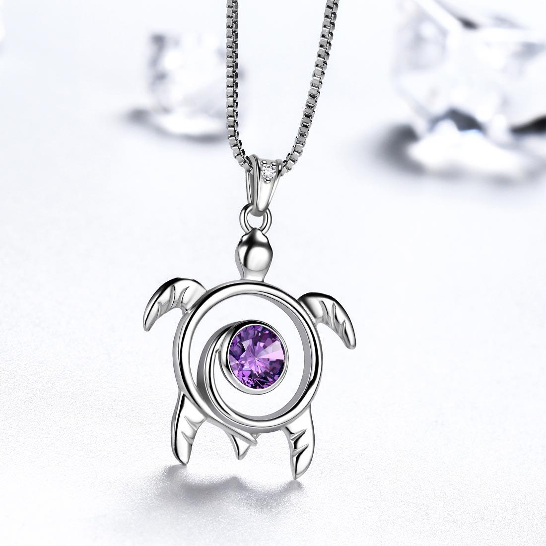 Tokyo Mart Turtle Birthstone February Amethyst Necklace Pendant Women Girls Jewelry Birthday Gift