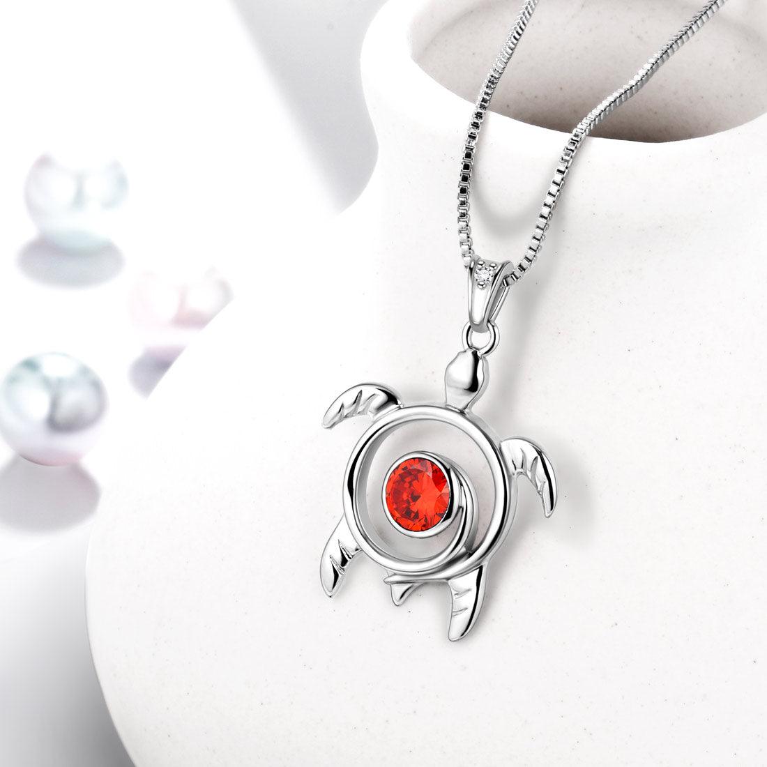 Tokyo Mart Turtle Birthstone January Garnet Necklace Pendant Women Girls Jewelry Birthday Gift