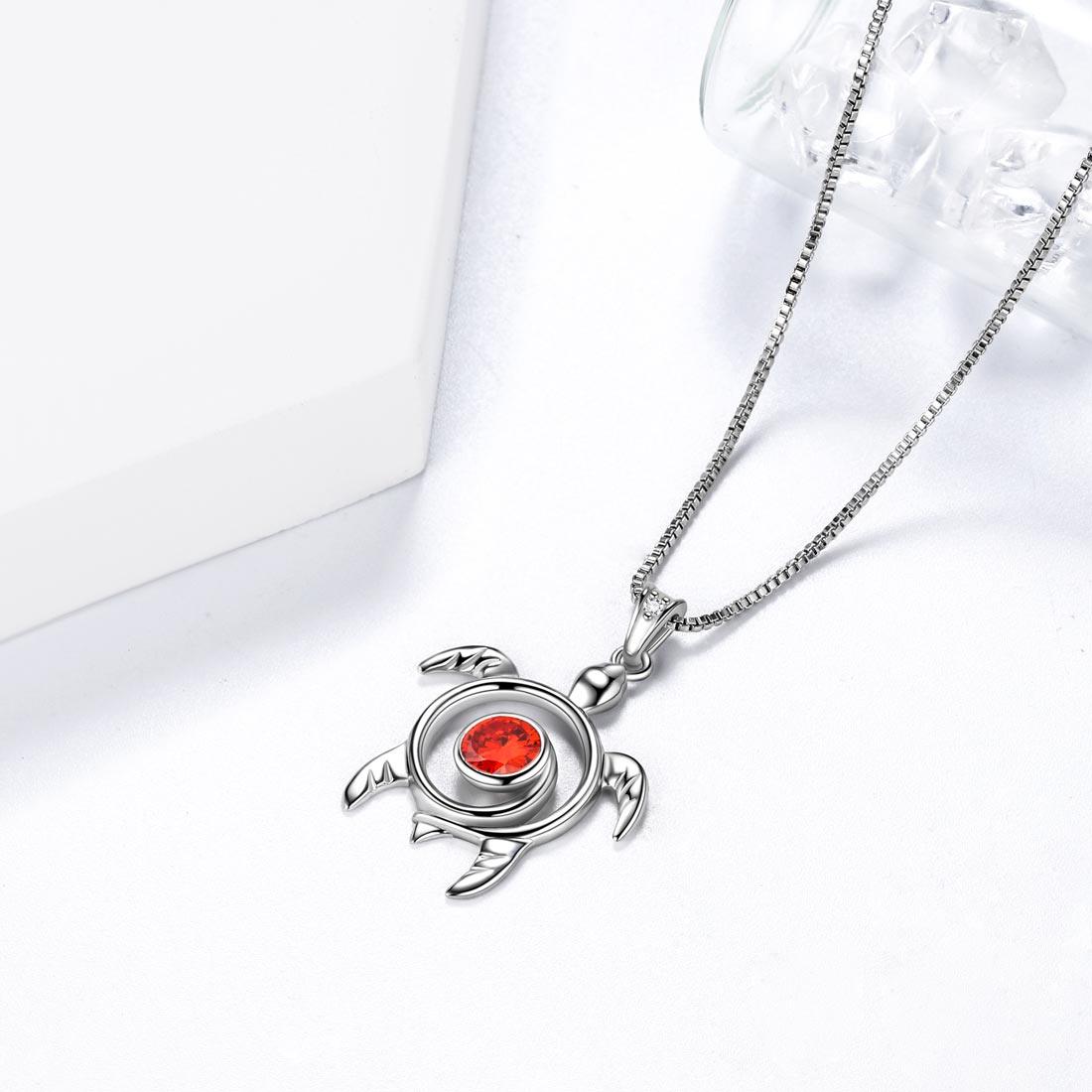 Tokyo Mart Turtle Birthstone January Garnet Necklace Pendant Women Girls Jewelry Birthday Gift