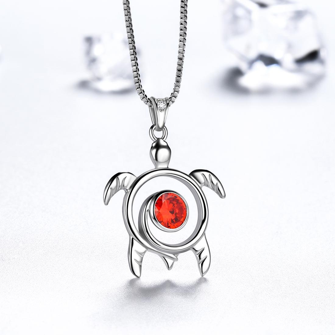 Tokyo Mart Turtle Birthstone January Garnet Necklace Pendant Women Girls Jewelry Birthday Gift