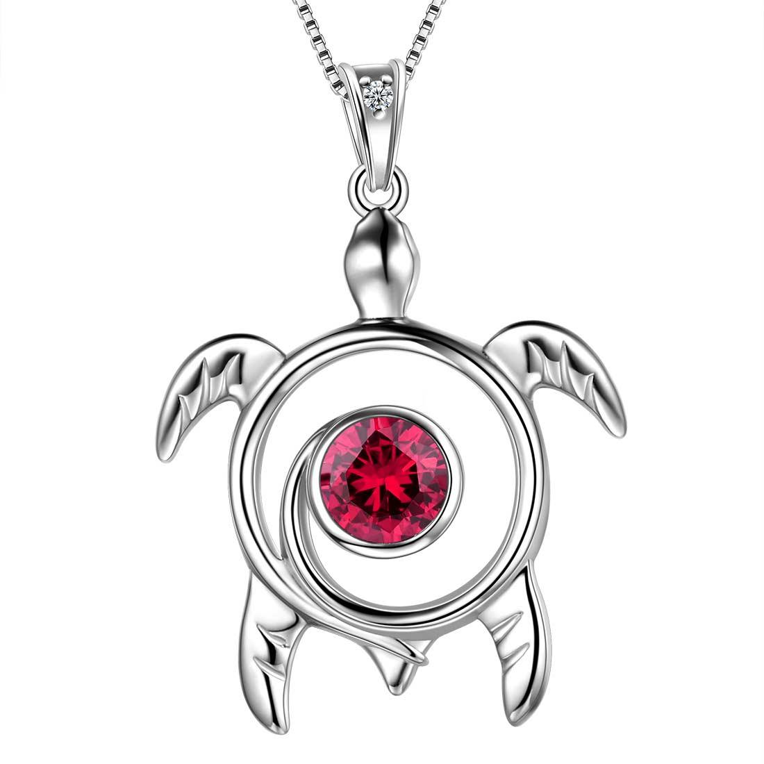 Tokyo Mart Turtle Birthstone July Ruby Necklace Pendant Women Girls Jewelry Birthday Gift