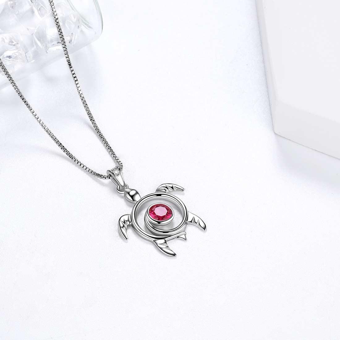 Tokyo Mart Turtle Birthstone July Ruby Necklace Pendant Women Girls Jewelry Birthday Gift