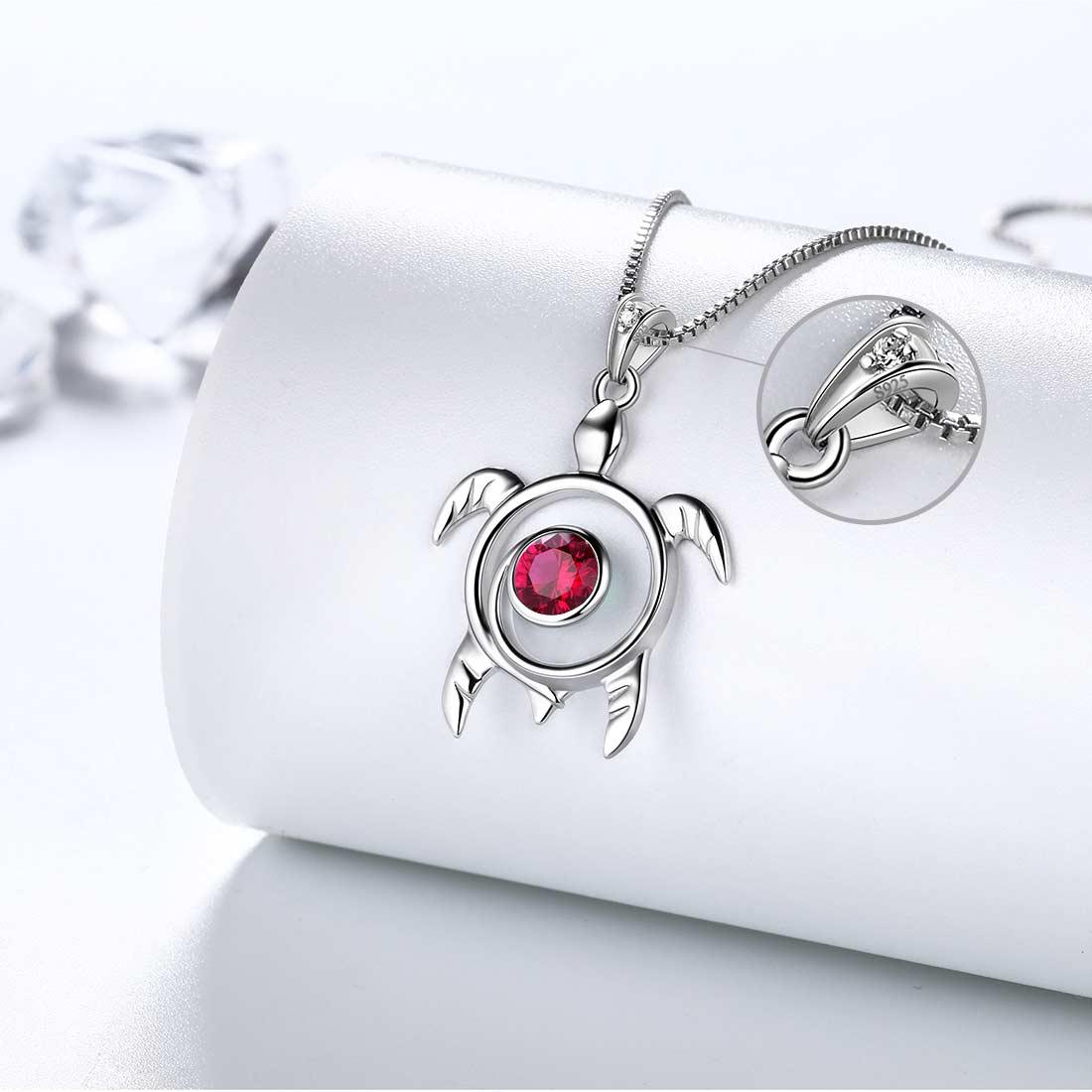 Tokyo Mart Turtle Birthstone July Ruby Necklace Pendant Women Girls Jewelry Birthday Gift