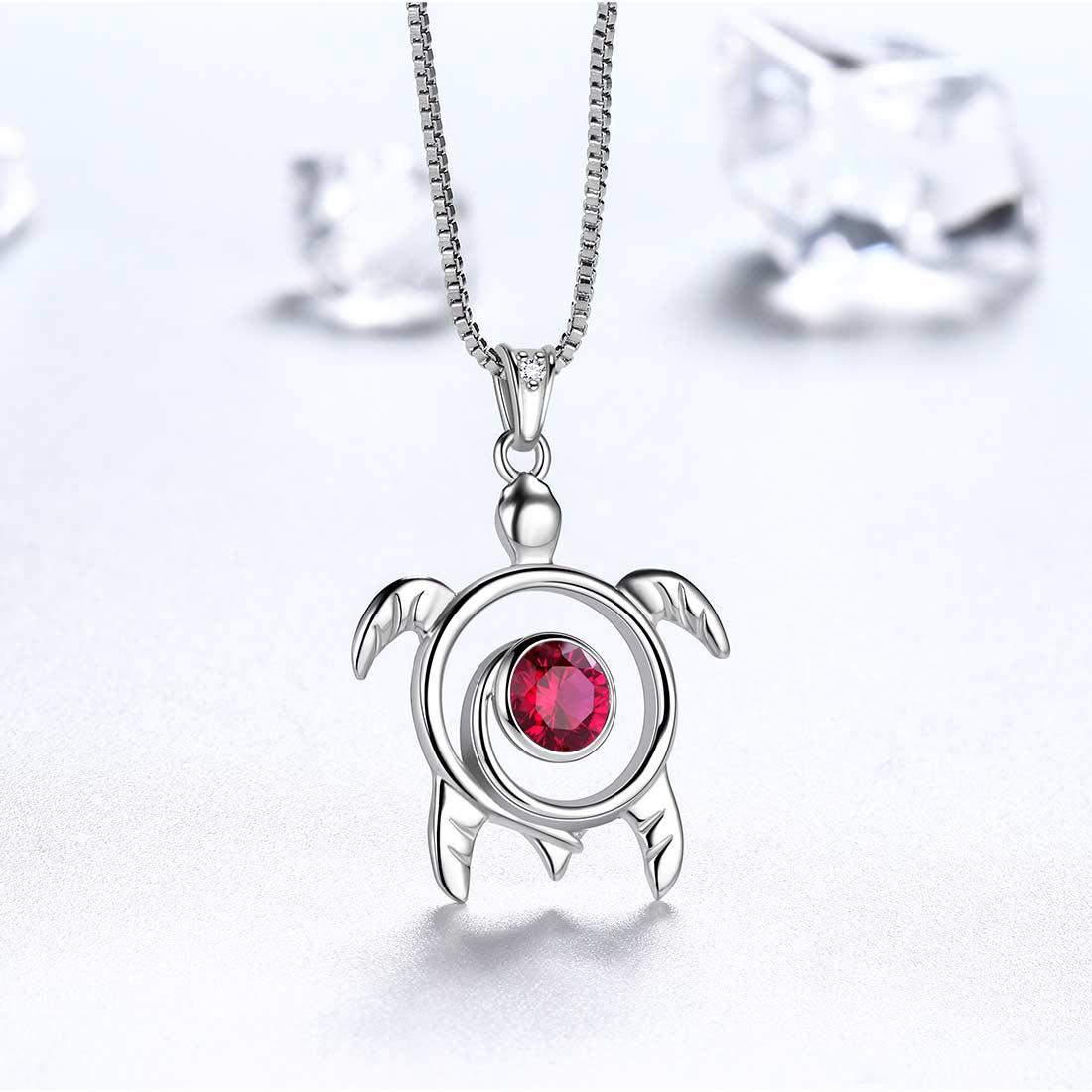 Tokyo Mart Turtle Birthstone July Ruby Necklace Pendant Women Girls Jewelry Birthday Gift