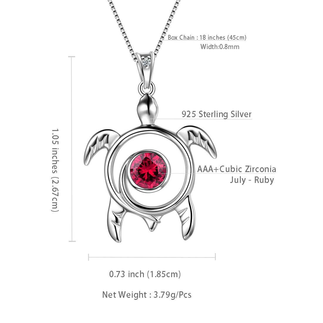 Tokyo Mart Turtle Birthstone July Ruby Necklace Pendant Women Girls Jewelry Birthday Gift