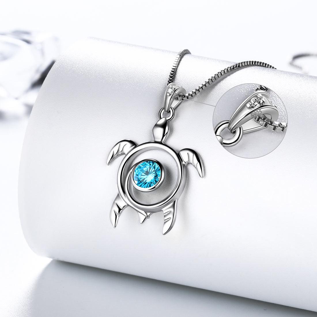Tokyo Mart Turtle Birthstone March Aquamarine Necklace Pendant Women Girls Jewelry Birthday Gift