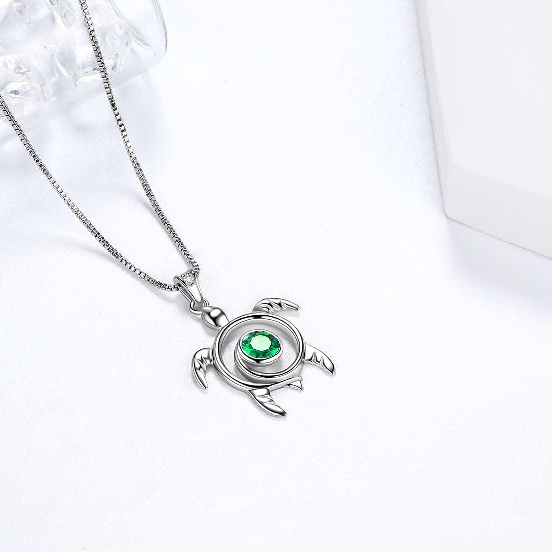 Tokyo Mart Turtle Birthstone May Emerald Necklace Pendant Women Girls Jewelry Birthday Gift