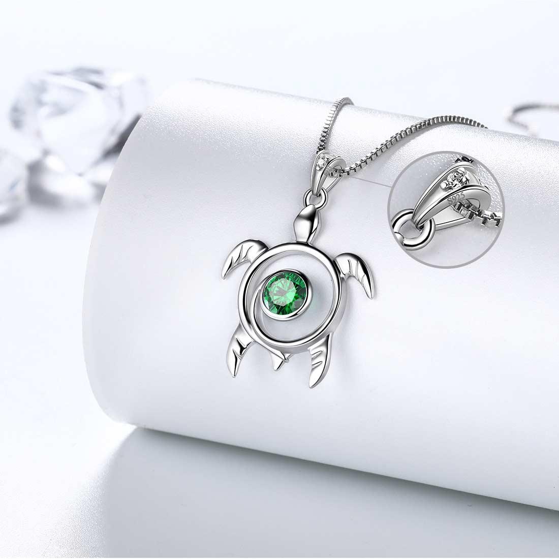 Tokyo Mart Turtle Birthstone May Emerald Necklace Pendant Women Girls Jewelry Birthday Gift