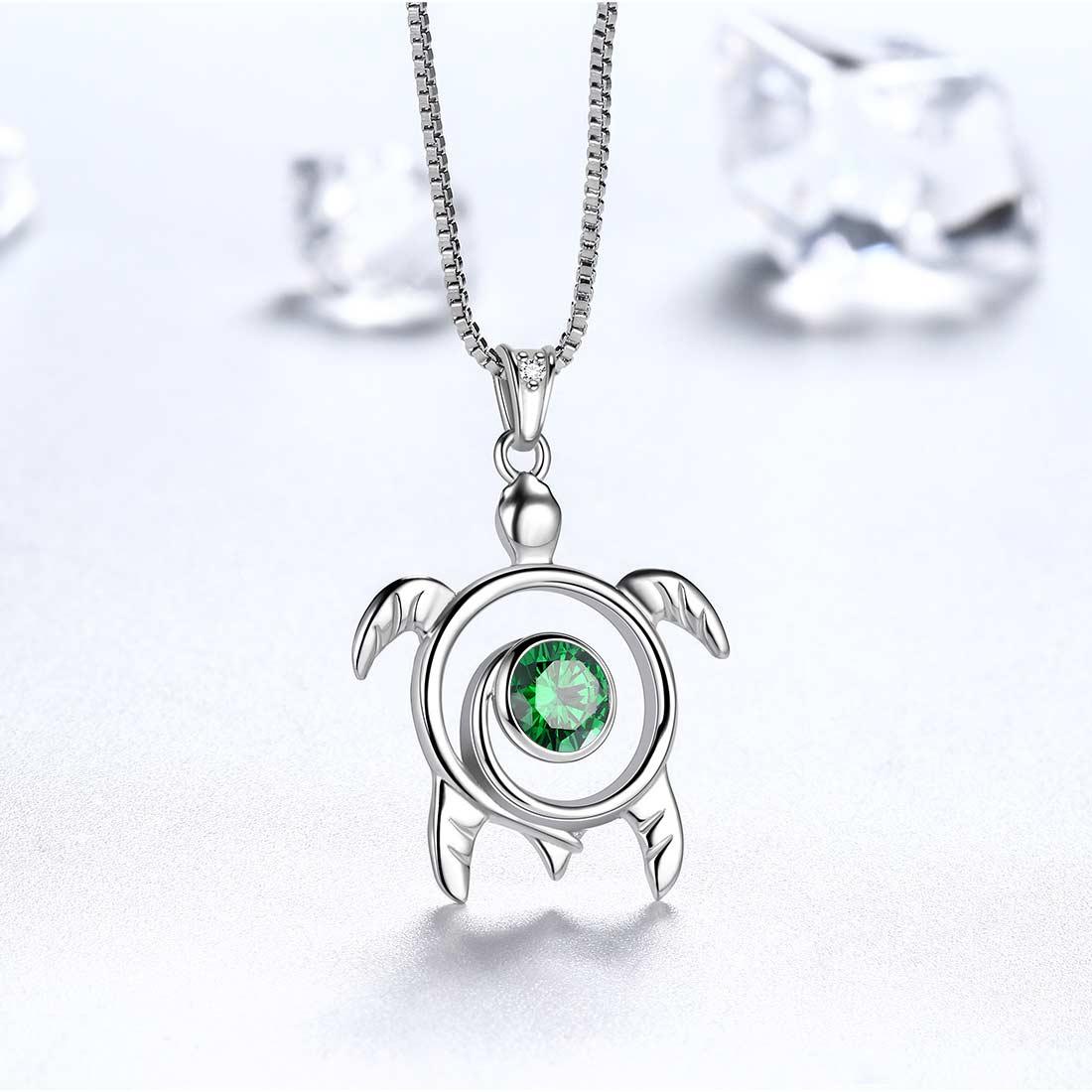 Tokyo Mart Turtle Birthstone May Emerald Necklace Pendant Women Girls Jewelry Birthday Gift