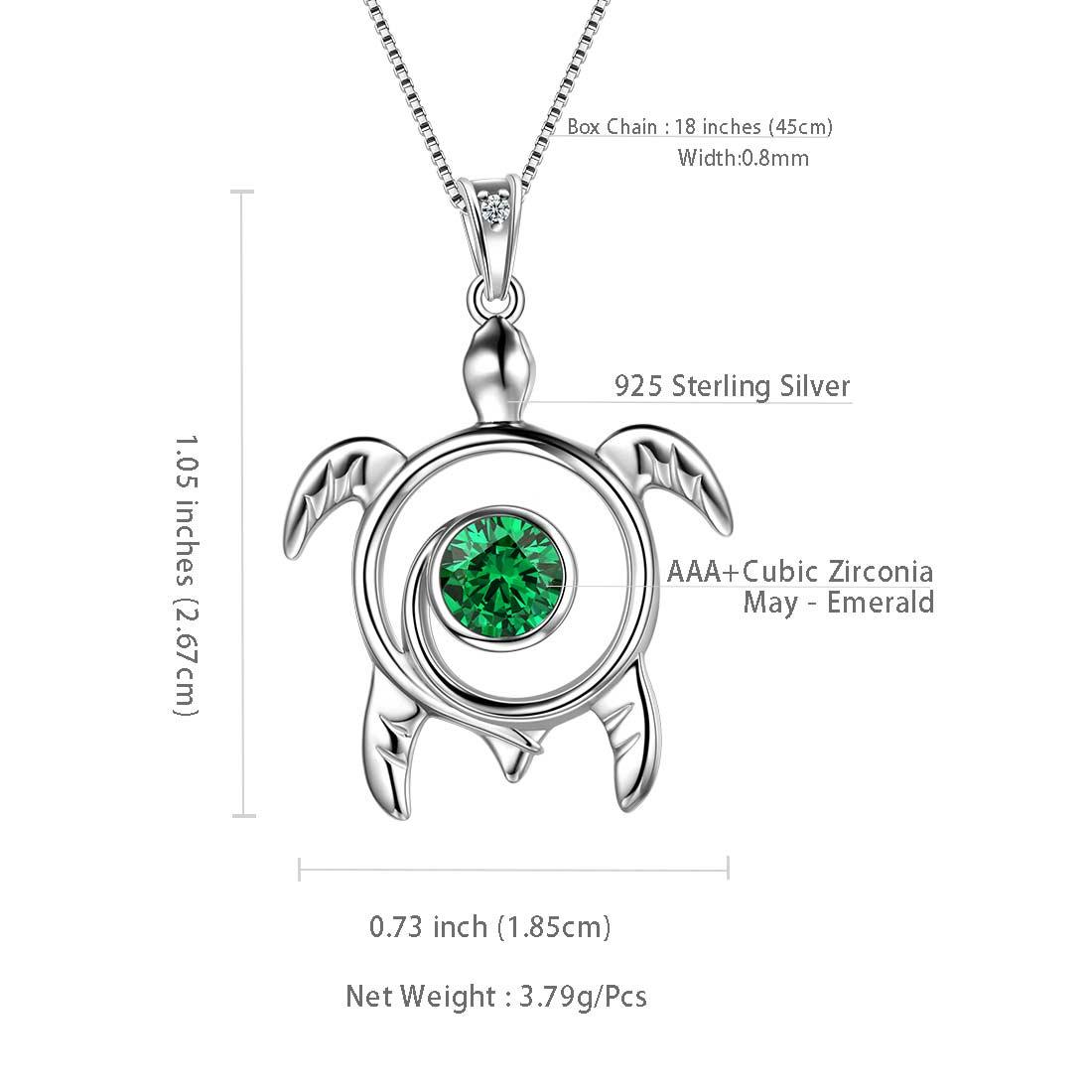 Tokyo Mart Turtle Birthstone May Emerald Necklace Pendant Women Girls Jewelry Birthday Gift