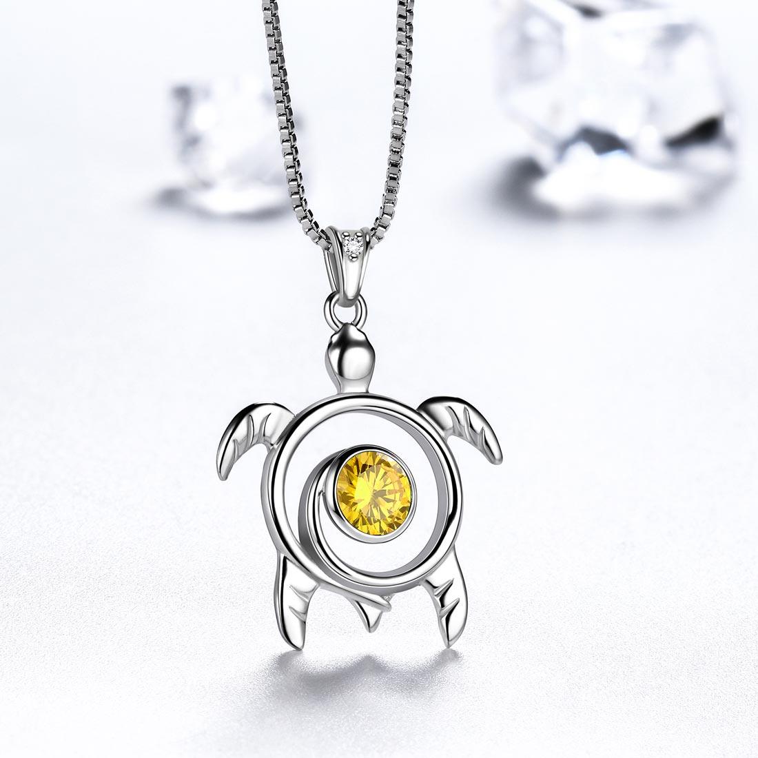 Tokyo Mart Turtle Birthstone November Citrine Necklace Pendant Women Girls Jewelry Birthday Gift