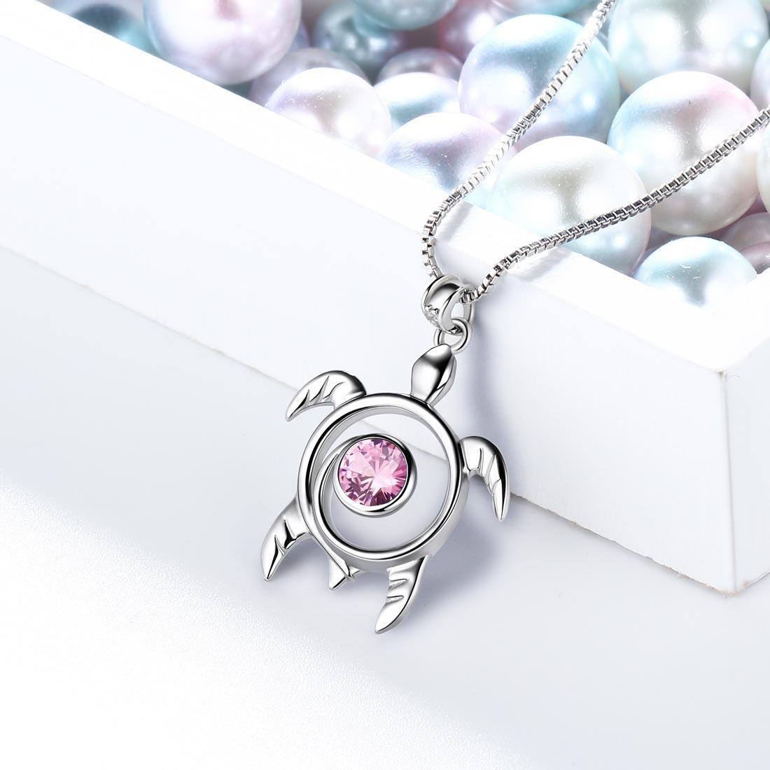 Tokyo Mart Turtle Birthstone October Tourmaline Necklace Pendant Women Girls Jewelry Birthday Gift