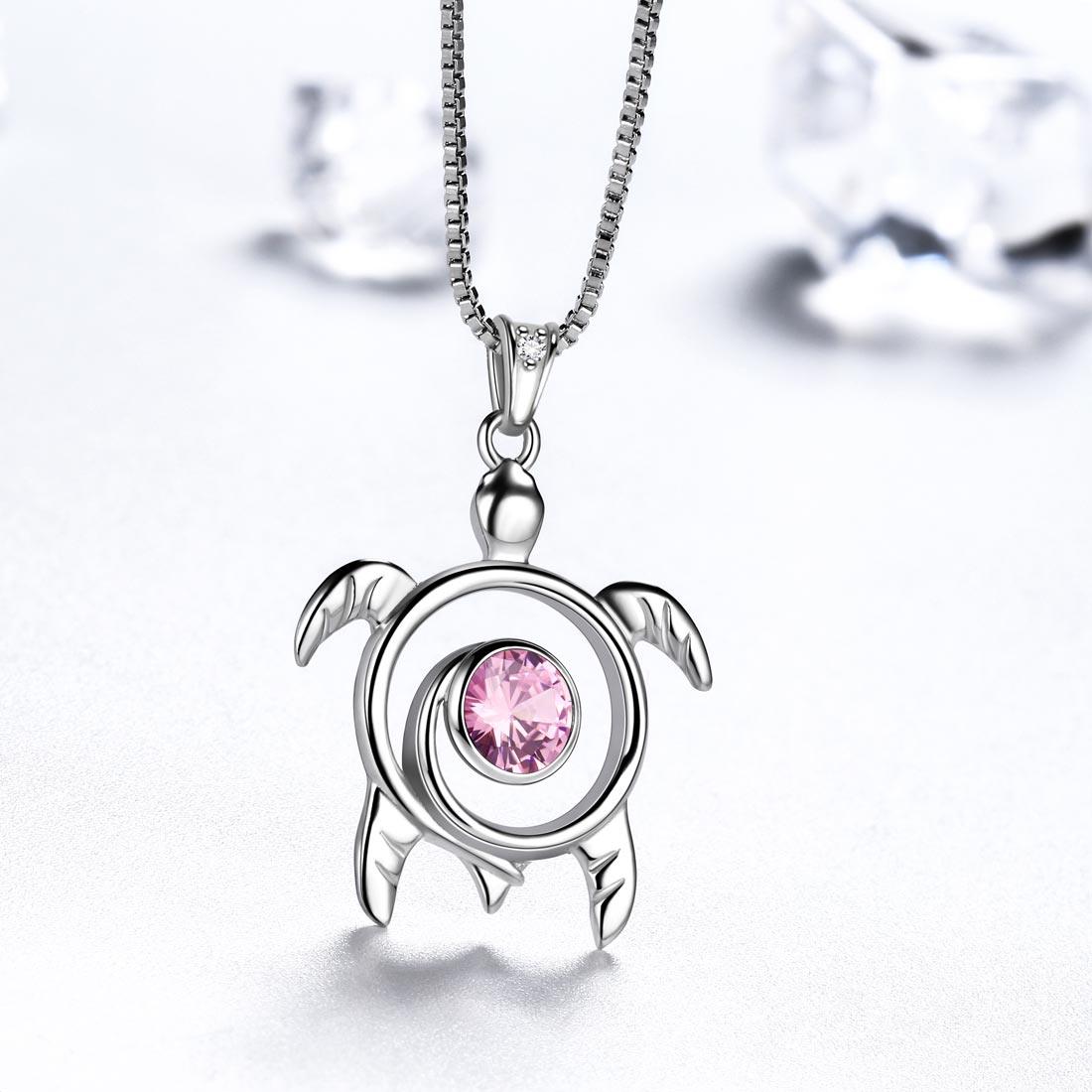 Tokyo Mart Turtle Birthstone October Tourmaline Necklace Pendant Women Girls Jewelry Birthday Gift