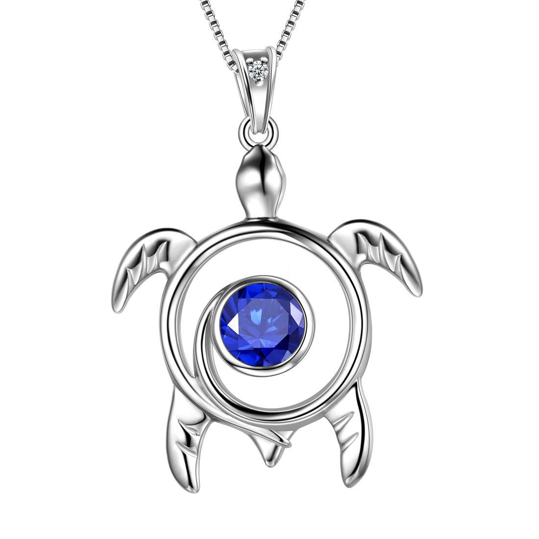 Tokyo Mart Turtle Birthstone September Sapphire Necklace Pendant Women Girls Jewelry Birthday Gift