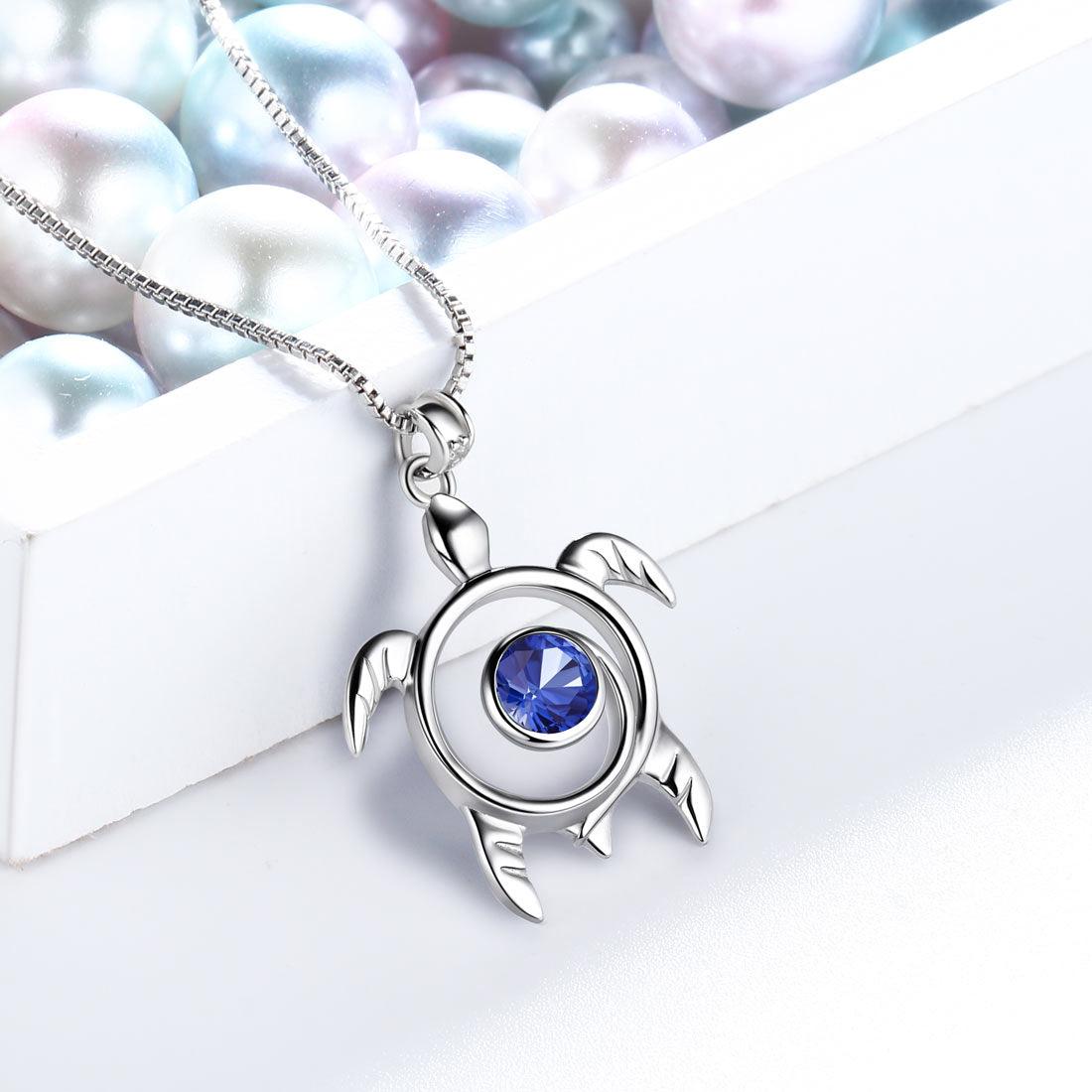 Tokyo Mart Turtle Birthstone September Sapphire Necklace Pendant Women Girls Jewelry Birthday Gift