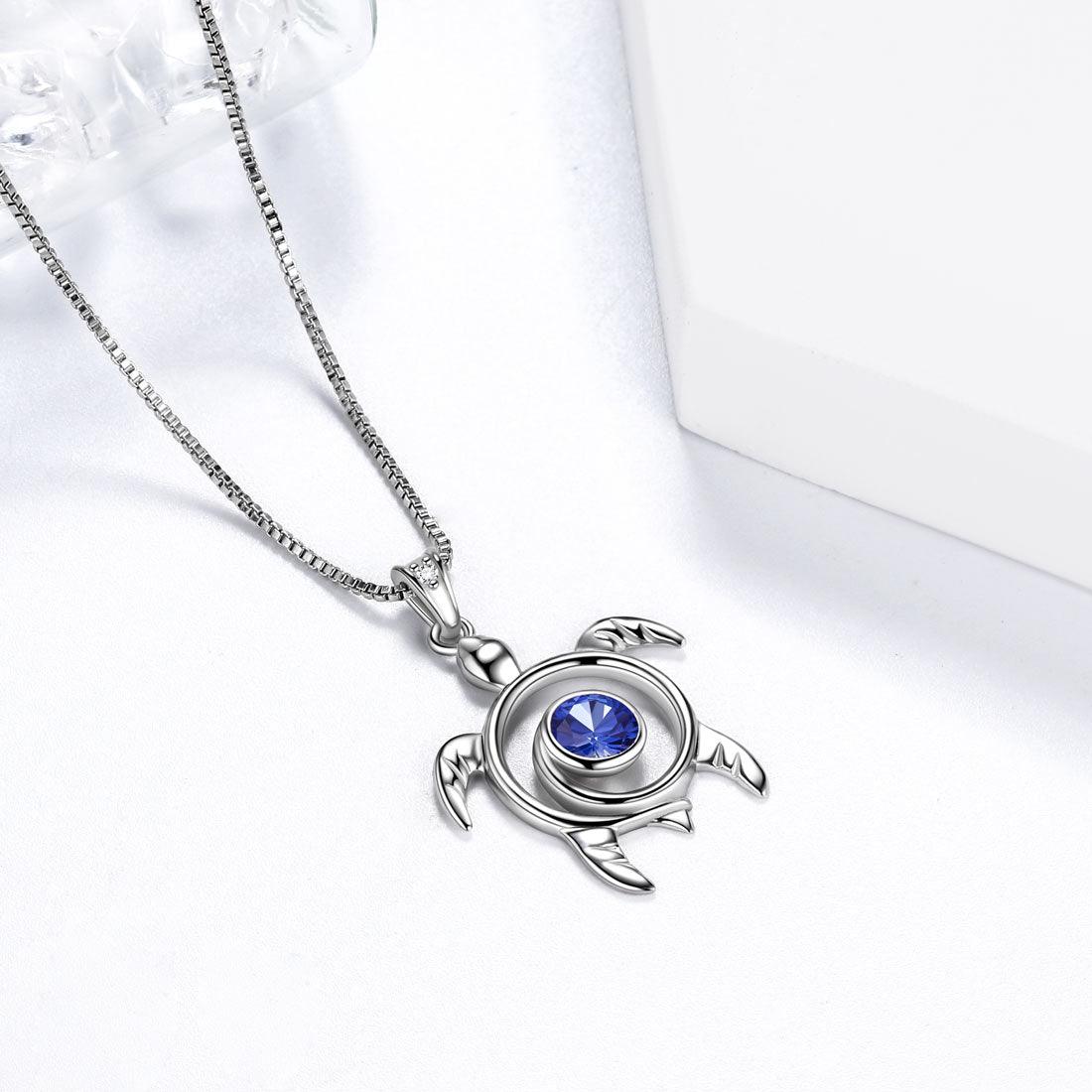 Tokyo Mart Turtle Birthstone September Sapphire Necklace Pendant Women Girls Jewelry Birthday Gift