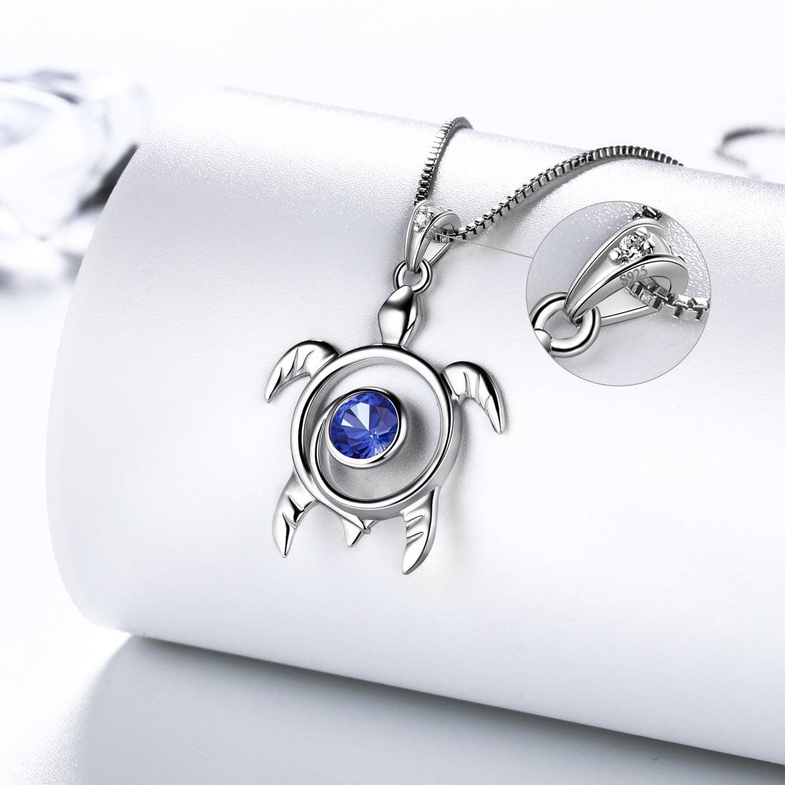 Tokyo Mart Turtle Birthstone September Sapphire Necklace Pendant Women Girls Jewelry Birthday Gift