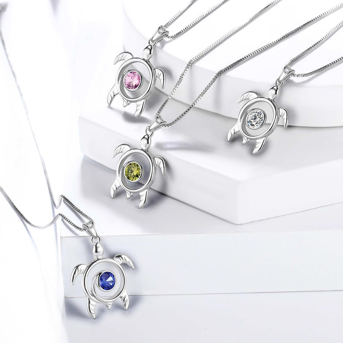 Tokyo Mart Turtle Birthstone October Tourmaline Necklace Pendant Women Girls Jewelry Birthday Gift