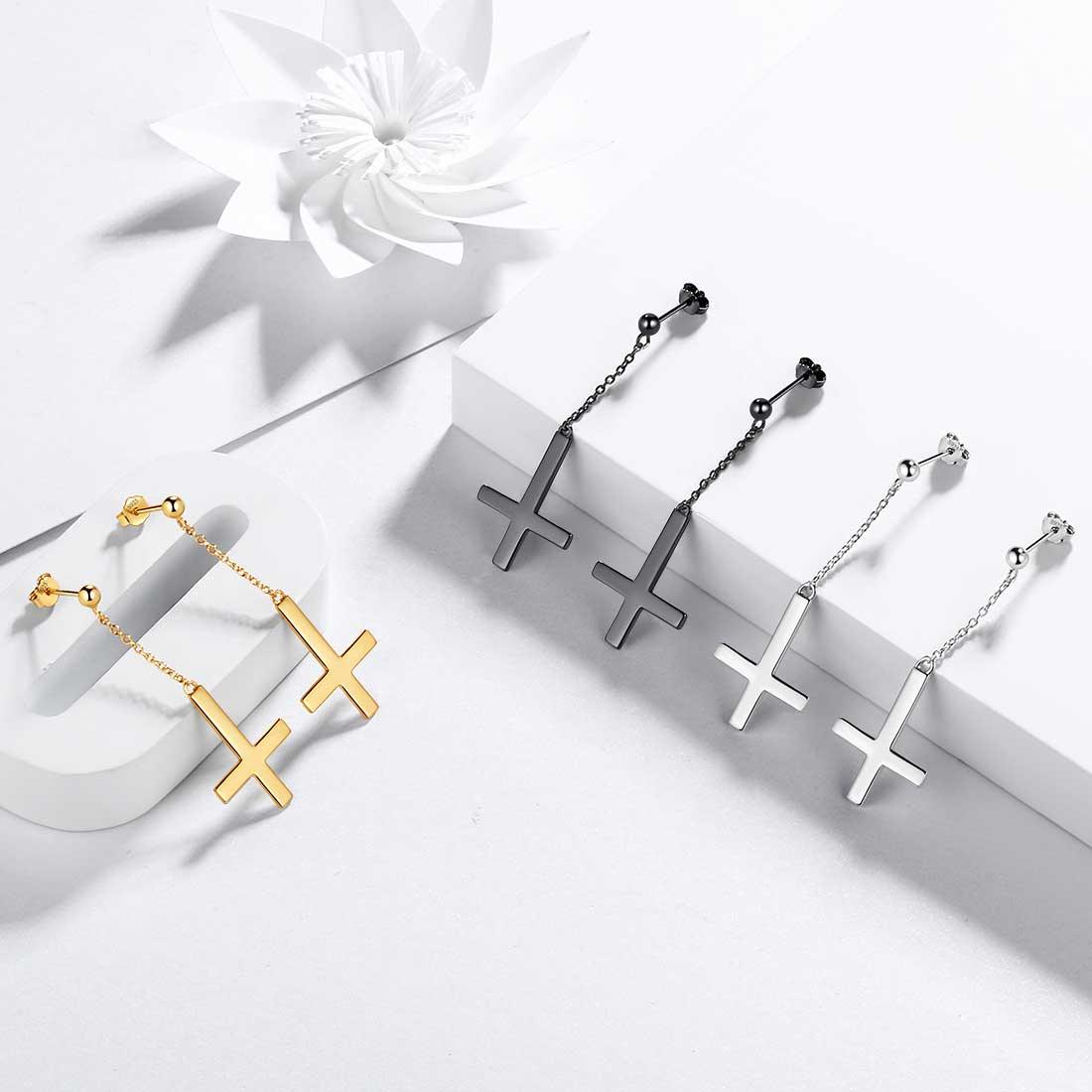 Tokyo Mart Upside Down Cross Earrings Dangling Women Mens Jewelry Sterling Silver